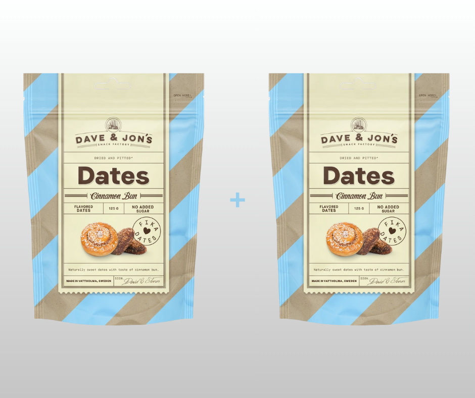 1 + 1 DATELES AR CINNAMON BUN GARŠU DAVE & JON`S 2x125gr