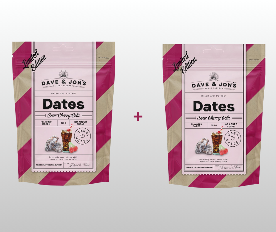 1 + 1 DATELES AR CHERRY COLA GARŠU DAVE & JON`S  2x125gr