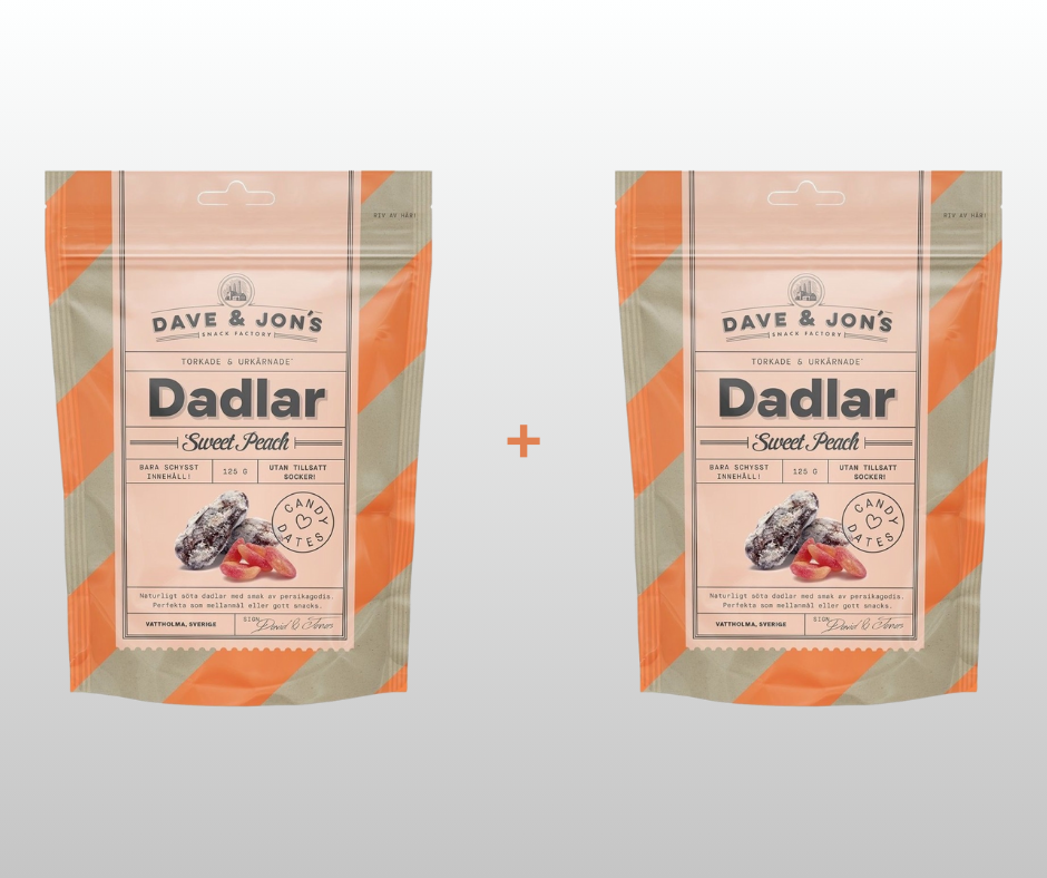 1 + 1 DATELES AR SWEET PEACH GARŠU DAVE & JON`S  2x125gr