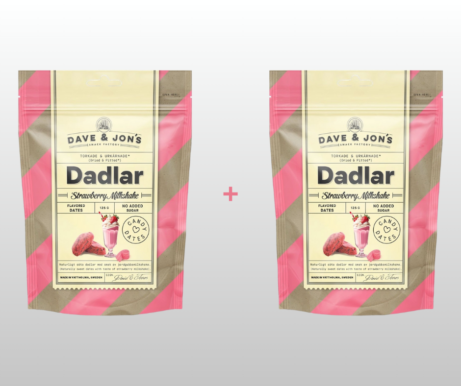 1 + 1 DATELES AR STRAWBERRY MILKSHAKE GARŠU DAVE & JON`S  2x125gr