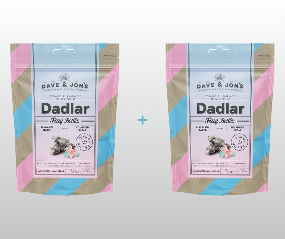 1 + 1 DATELES AR FIZZY BOTTLES GARŠU DAVE & JON`S  2x125gr