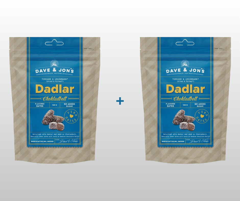 1 + 1 DATELES AR CHOCOLATE BALLS GARŠU DAVE & JON`S  2x125gr