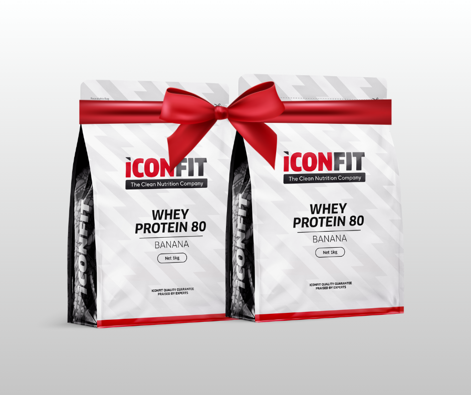1 + 1 BANĀNU SŪKALU PROTEĪNS 80 ICONFIT 1kg + 1kg
