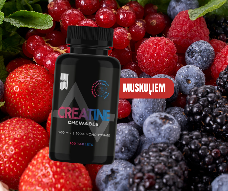 KREATĪNA MONOHIDRĀTS Berries PULS 100 košļājamās tabletes