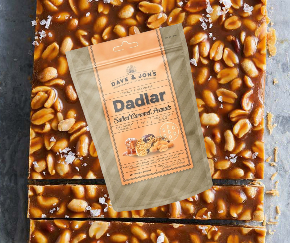 DATELES AR CARAMEL PEANUTS GARŠU DAVE & JON`S  125gr