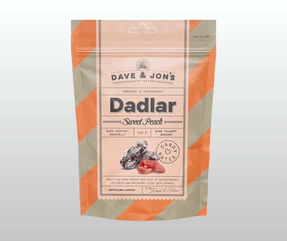 DATELES AR SWEET PEACH GARŠU DAVE & JON`S  125gr