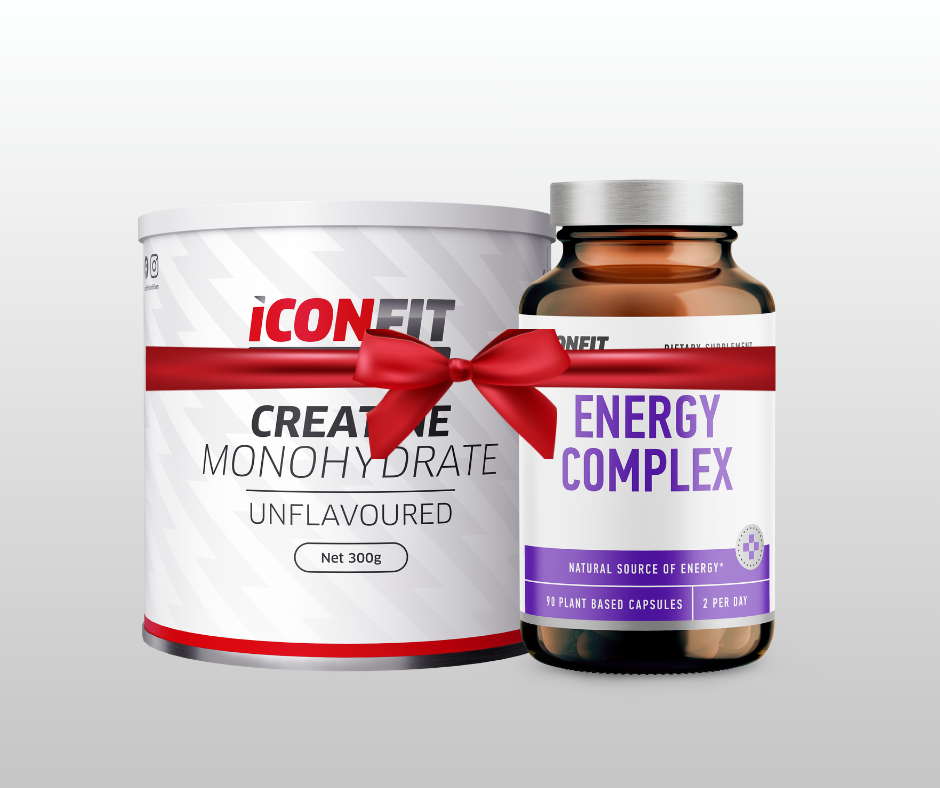 ENERĢIJAS KOMPLEKTS - KREATĪNA MONOHIDRĀTS 300gr + ENERĢIJAS KOMPLEKSS 90 kapsulas ICONFIT