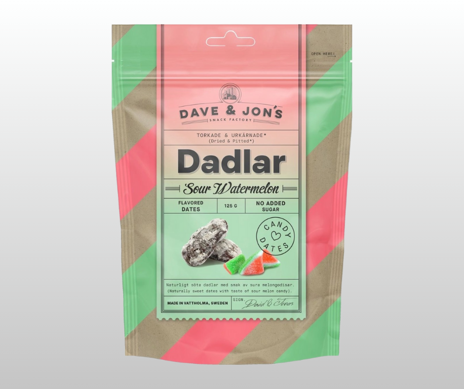 DATELES AR SOUR WATERMELON GARŠU DAVE & JON`S  125gr