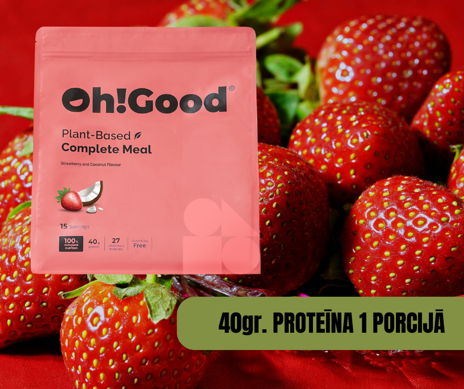PROTEĪNA PULVERIS-MALTĪTES AIZVIETOTĀJS OH!GOOD ZEMENE/KOKOSRIEKSTS 1,5kg