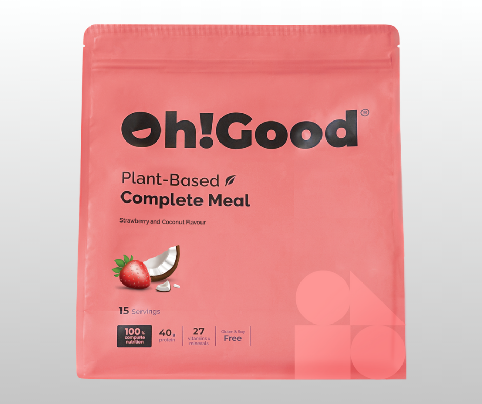 PROTEĪNA PULVERIS-MALTĪTES AIZVIETOTĀJS OH!GOOD ZEMENE/KOKOSRIEKSTS 1,5kg