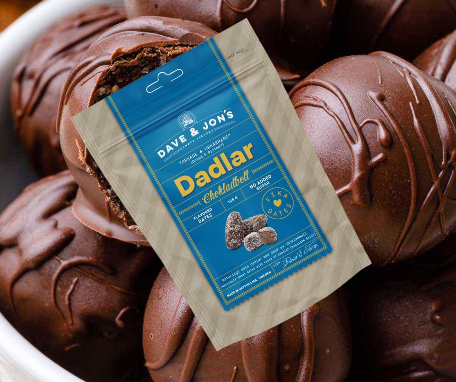 DATELES AR CHOCOLATE BALLS GARŠU DAVE & JON`S  125gr