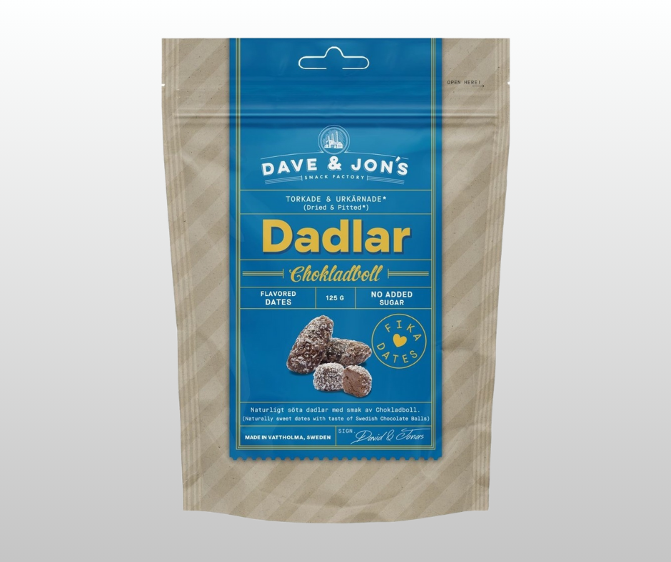 DATELES AR CHOCOLATE BALLS GARŠU DAVE & JON`S  125gr