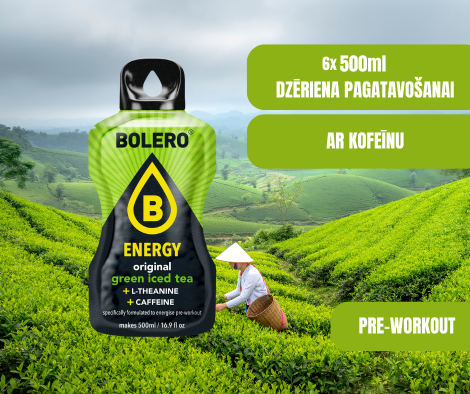 Maisījums dzērienu pagatavošanai BOLERO ENERGY zaļā ledus tēja (6x14gr)