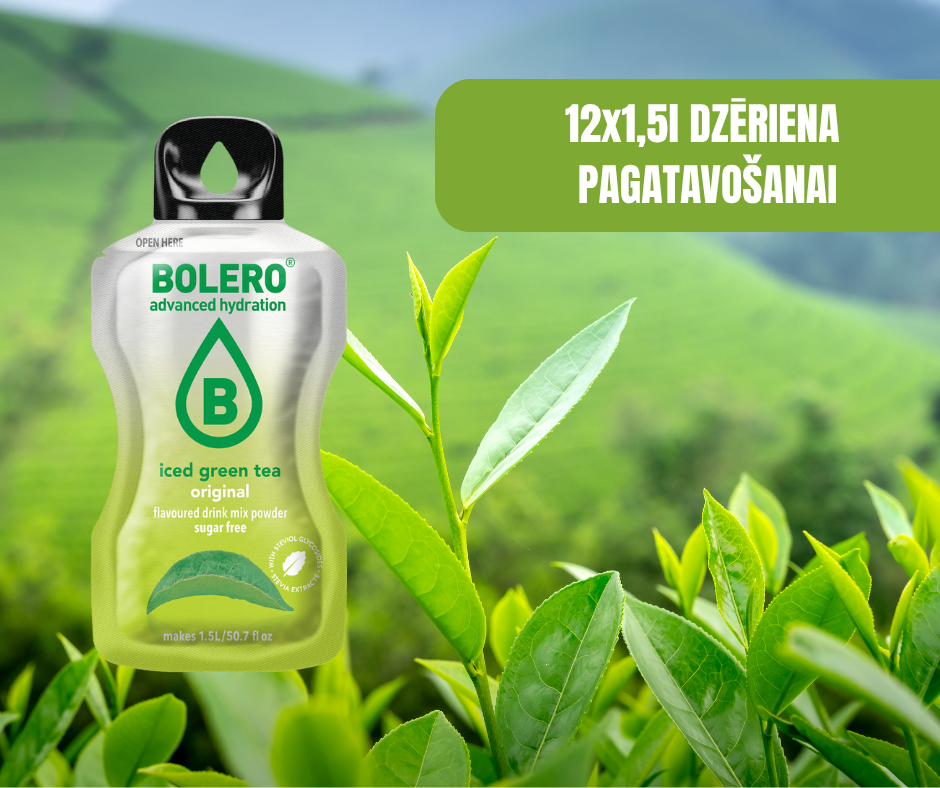 Maisījums dzērienu pagatavošanai BOLERO zaļā ledus tēja (12x8gr)
