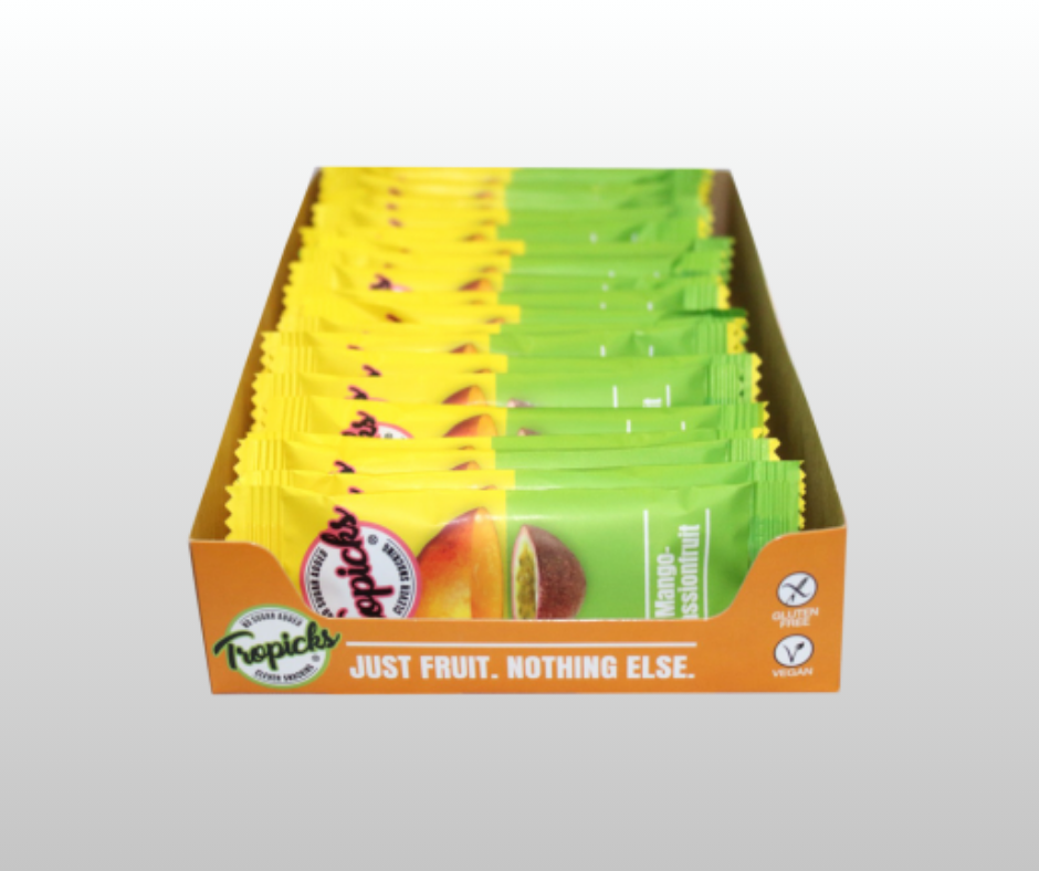 ŽĀVĒTA MANGO-MARAKUJAS BATONIŅŠ TROPICKS 20x20GR