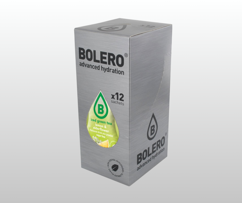 Maisījums dzērienu pagatavošanai BOLERO citrona-plūškoka ziedu zaļā ledus tēja (12x8gr)