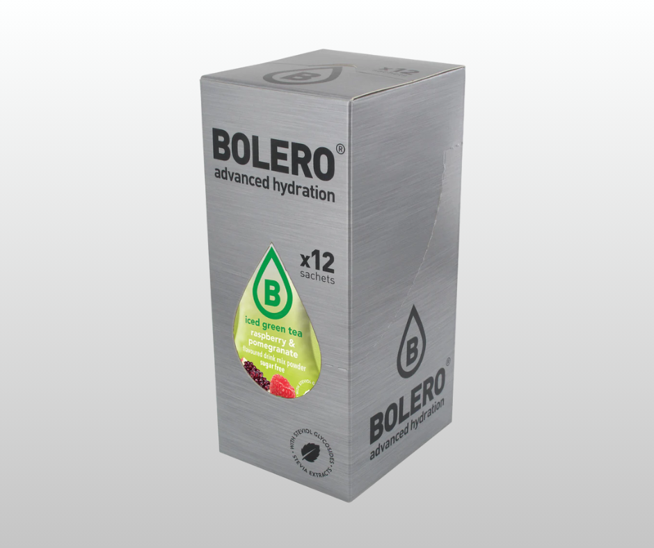 Maisījums dzērienu pagatavošanai BOLERO aveņu-granātābola zaļā ledus tēja (12x8gr)