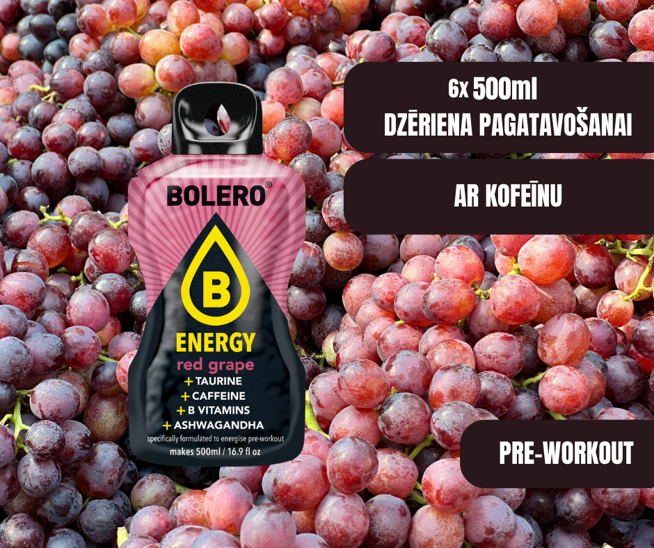 Maisījums dzērienu pagatavošanai BOLERO ENERGY sarkanās vīnogas (6x14gr)