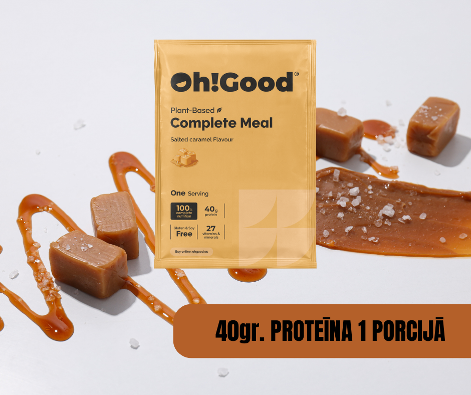 PROTEĪNA PULVERIS-MALTĪTES AIZVIETOTĀJS OH!GOOD SĀĻĀ KARAMELE 1 PORCIJA 100g.
