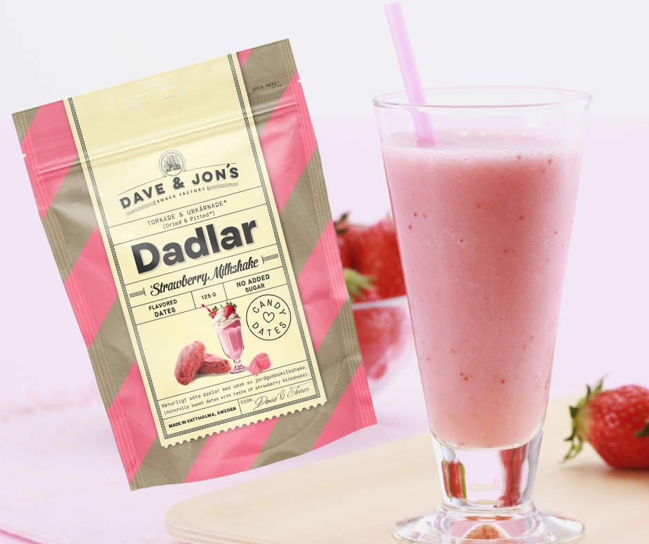 DATELES AR STRAWBERRY MILKSHAKE GARŠU DAVE & JON`S  125gr