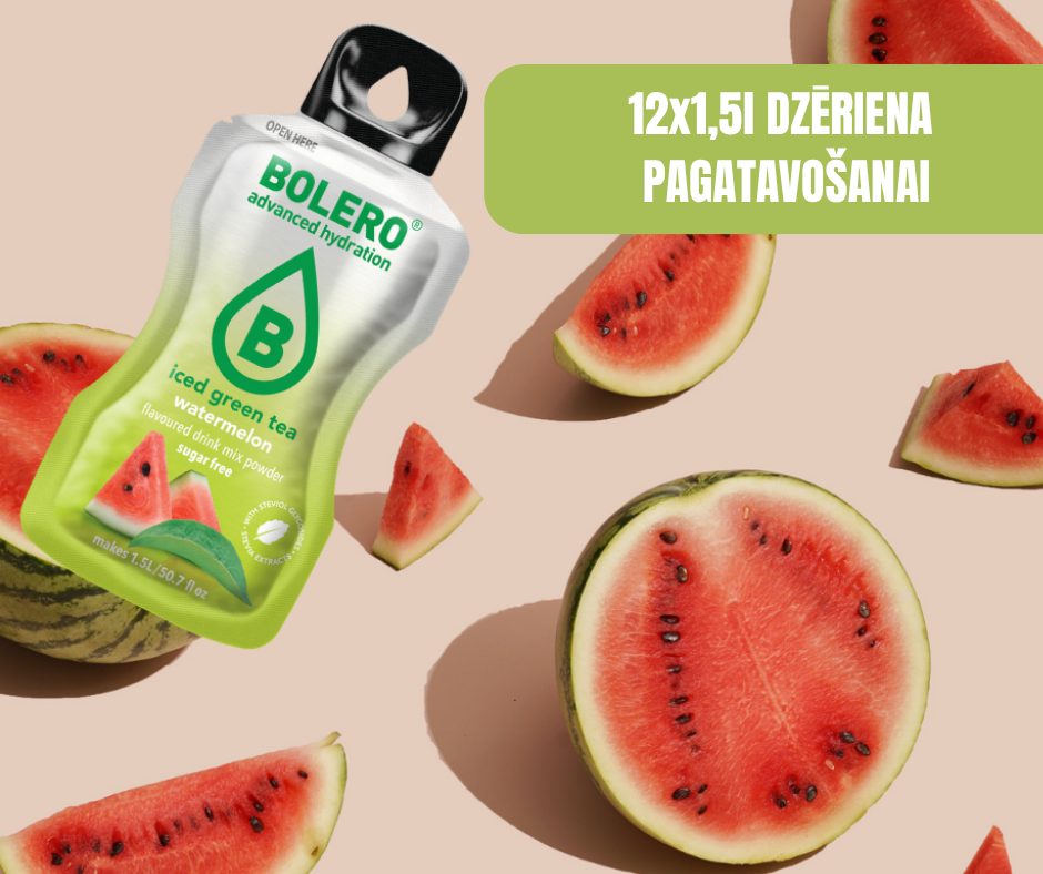 Maisījums dzērienu pagatavošanai BOLERO arbūzu zaļā ledus tēja (12x8gr)